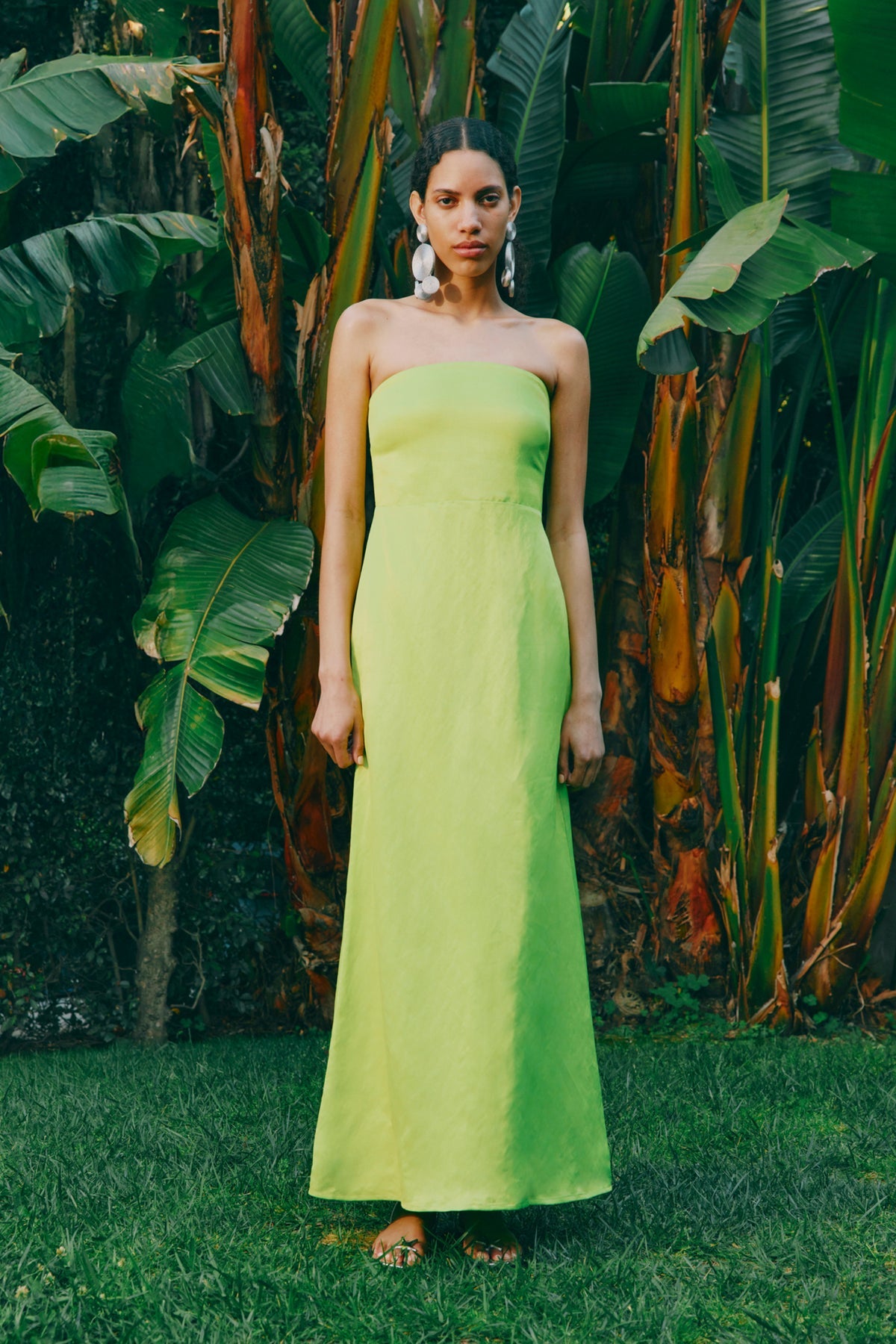 Sculpty Strapless Satin Dress | Simon Miller LIME