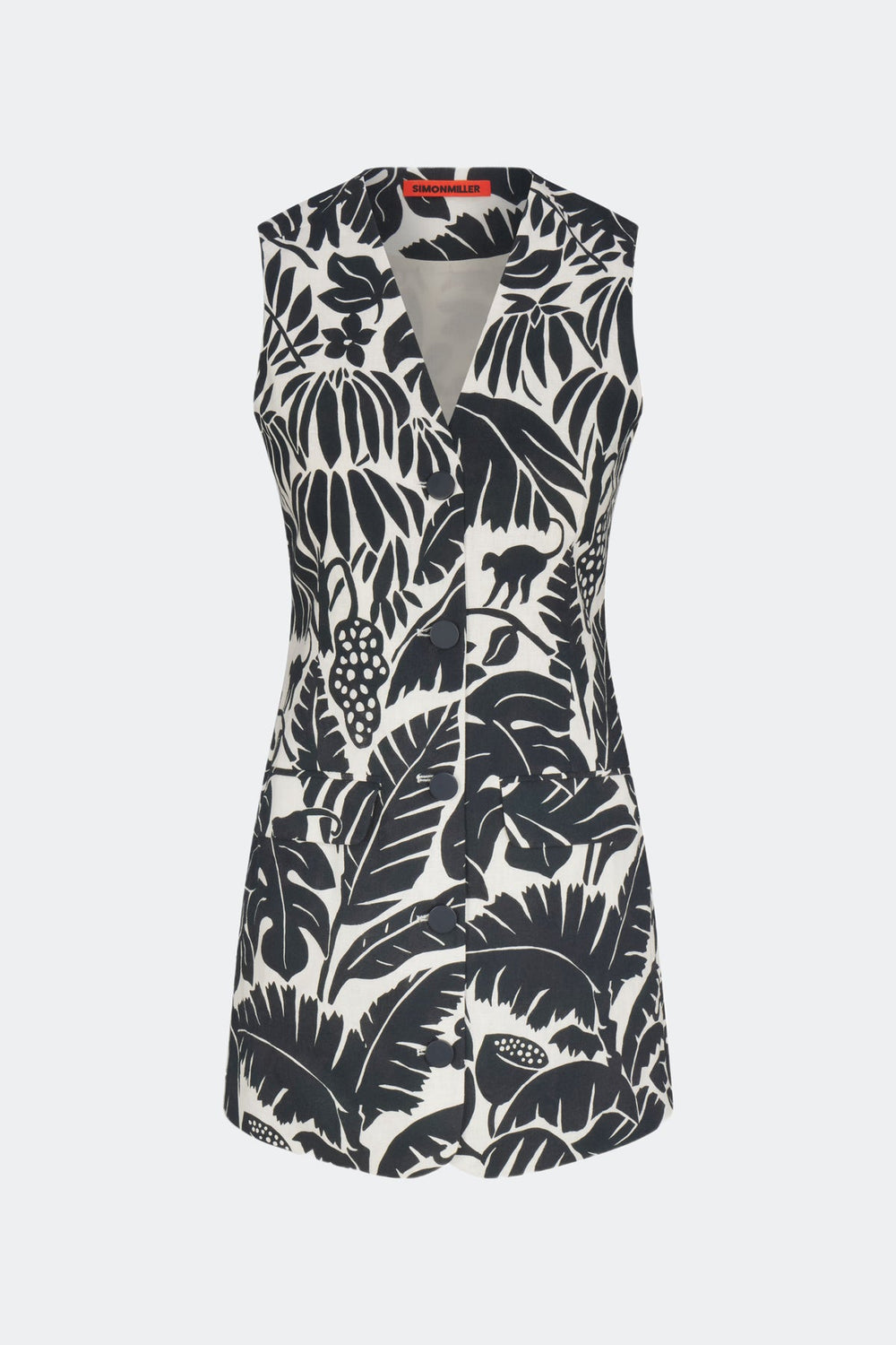 Carob Printed Linen Mini Dress | Simon Miller Black/Macadamia Acapulco Print