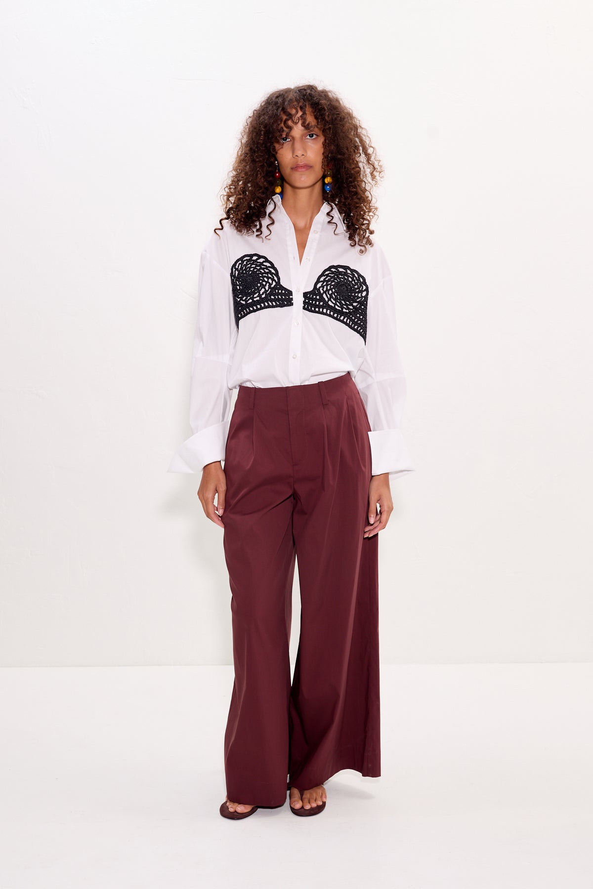 Maren Poplin Crochet Button Up | Simon Miller Macadamia