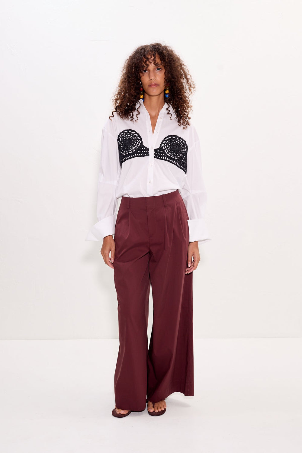 Maren Poplin Crochet Button Up | Simon Miller Macadamia