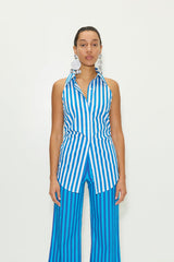 Loch Sleeveless Poplin Button Up | Simon Miller BLUE STRIPE