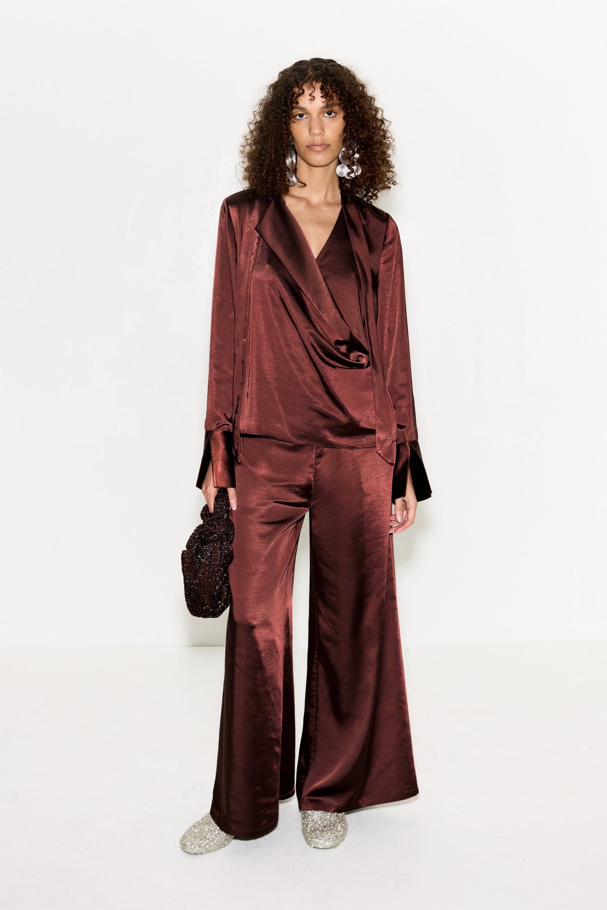 Nella Satin Wide Leg Pant | Simon Miller CHOCO BROWN