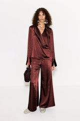 Nella Satin Wide Leg Pant | Simon Miller CHOCO BROWN