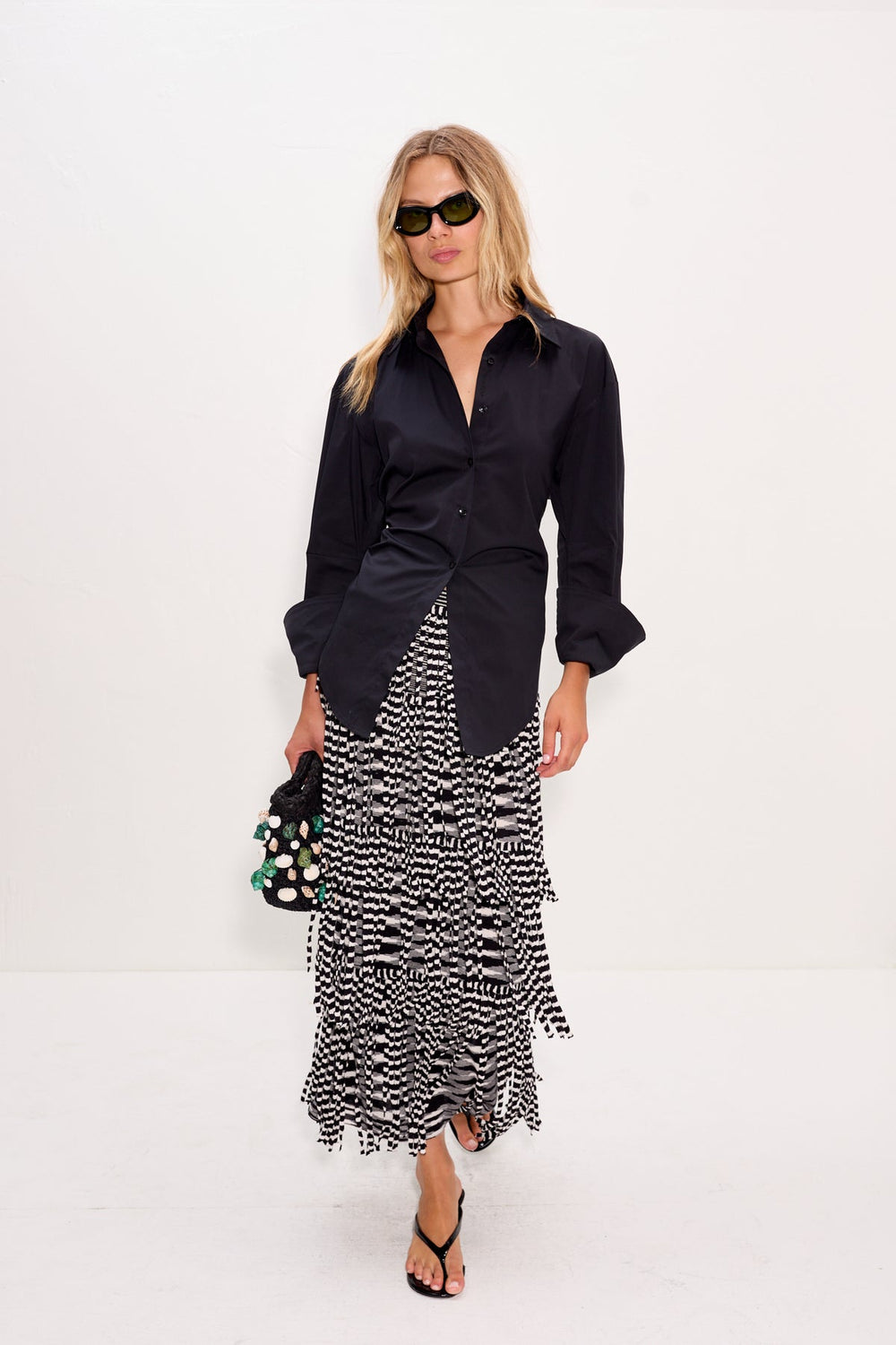 Za Za Knit Fringe Skirt | Simon Miller Black/White Space Dye