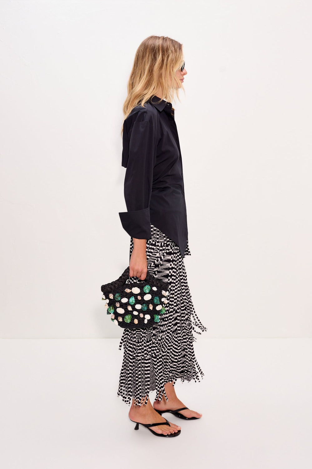 Za Za Knit Fringe Skirt | Simon Miller Black/White Space Dye