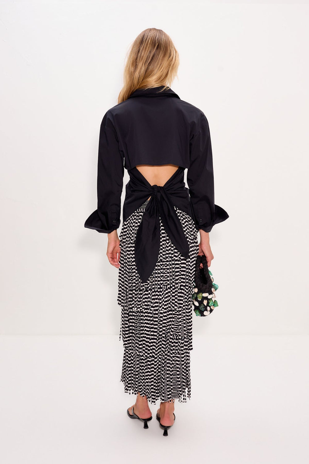 Za Za Knit Fringe Skirt | Simon Miller Black/White Space Dye