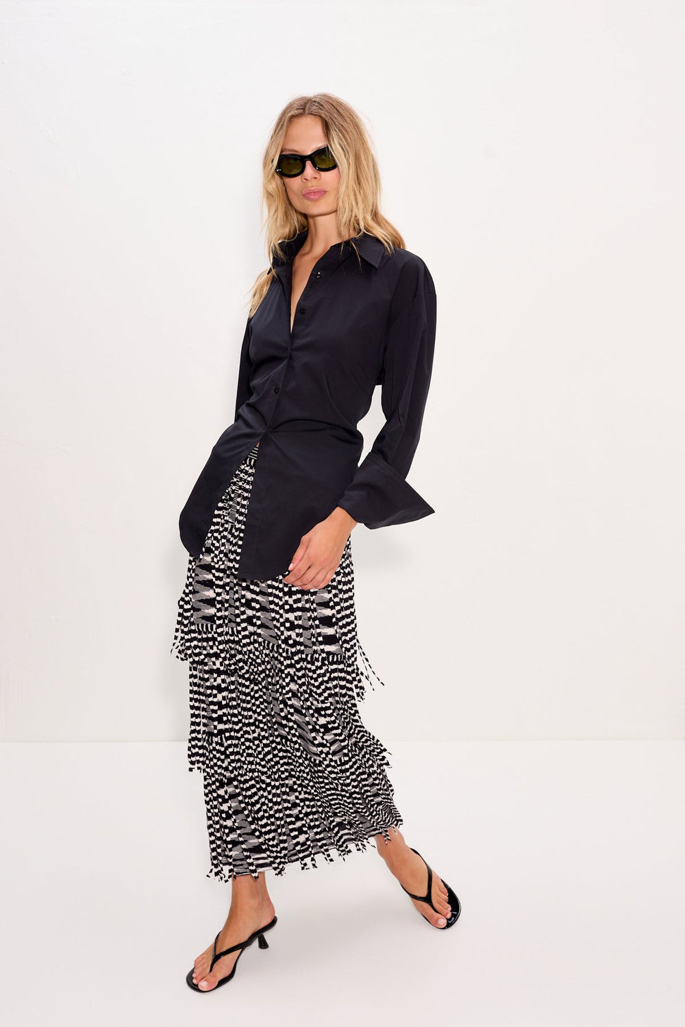 Za Za Knit Fringe Skirt | Simon Miller Black/White Space Dye