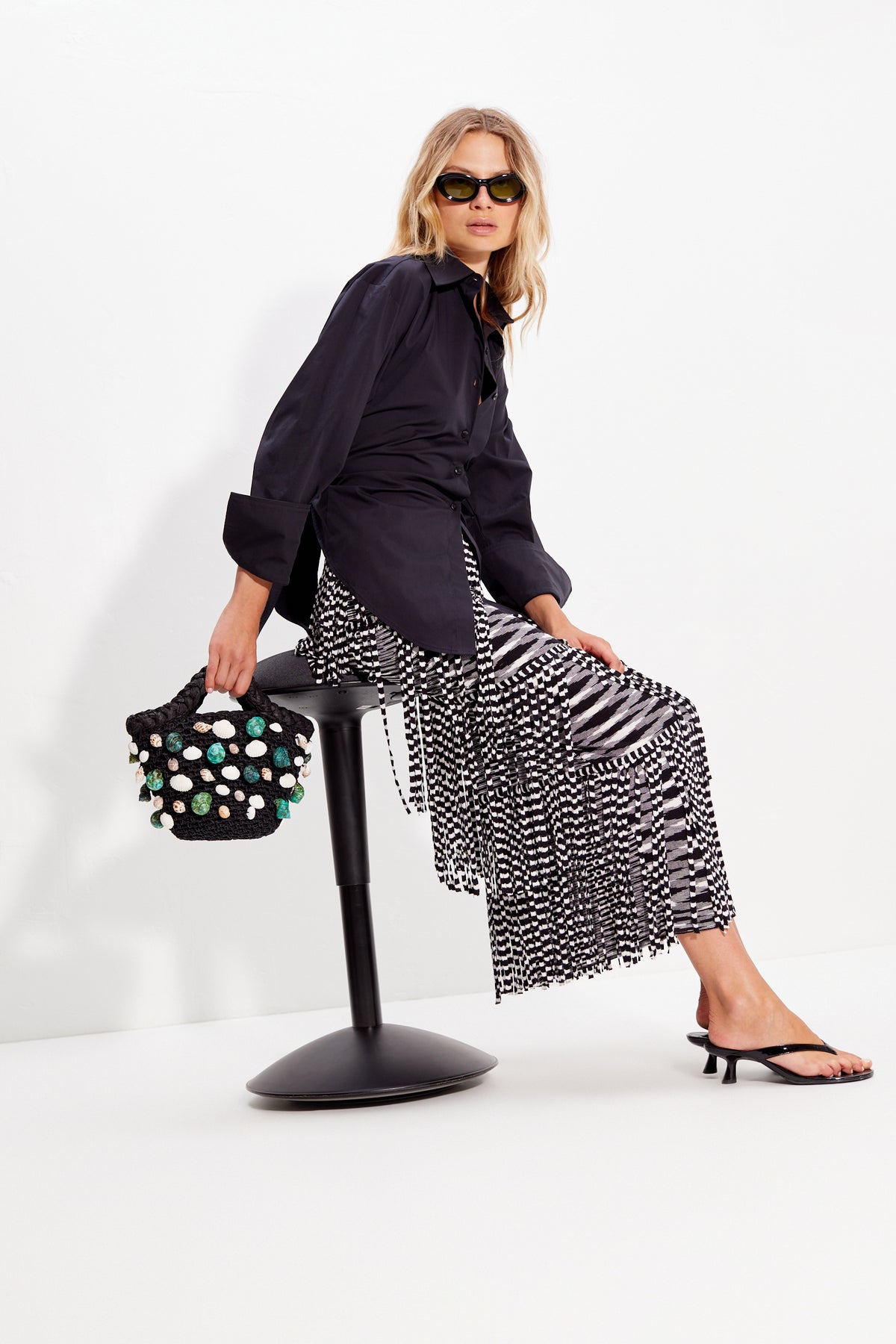Za Za Knit Fringe Skirt | Simon Miller Black/White Space Dye