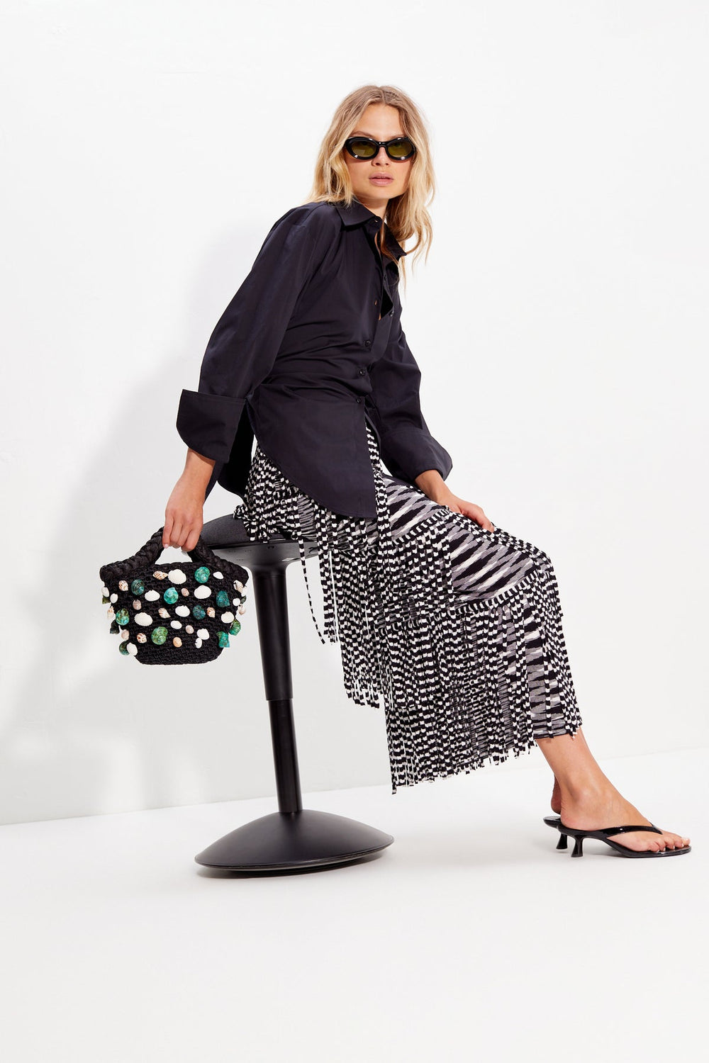 Za Za Knit Fringe Skirt | Simon Miller Black/White Space Dye
