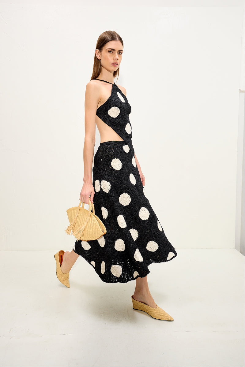 Zorah Crochet Skirt | Simon Miller Black/Macadamia Polka Dot