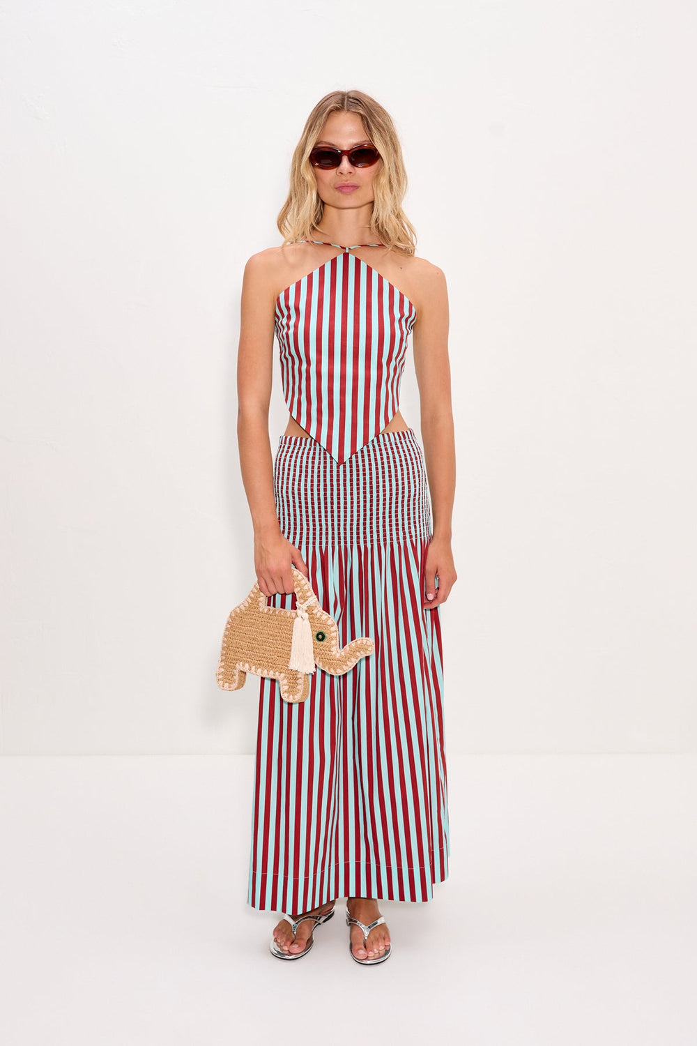 Kit Poplin Tie Top | Simon Miller Salted Blue/Crimson
