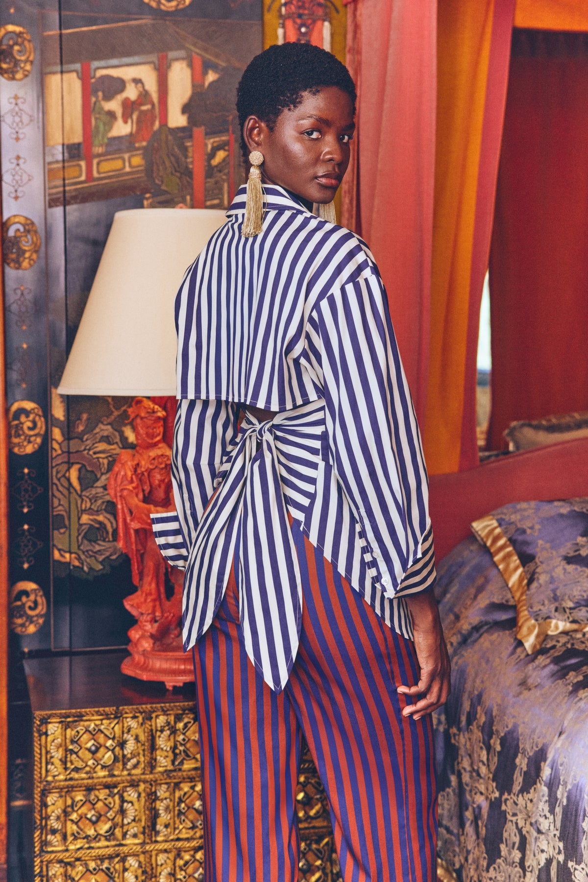 Loch Poplin Button Up | Simon Miller Navy/Cream Stripe