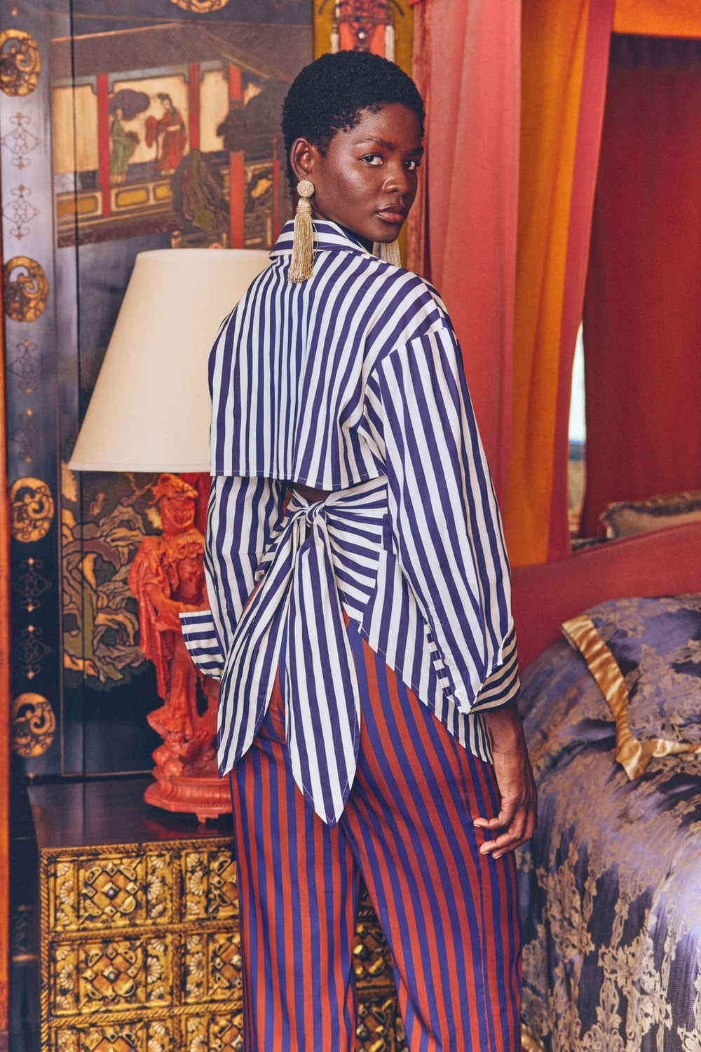 Loch Poplin Button Up | Simon Miller Navy/Cream Stripe