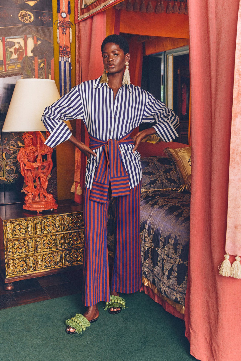 Pia Poplin Pant | Simon Miller Navy/Henna Stripe