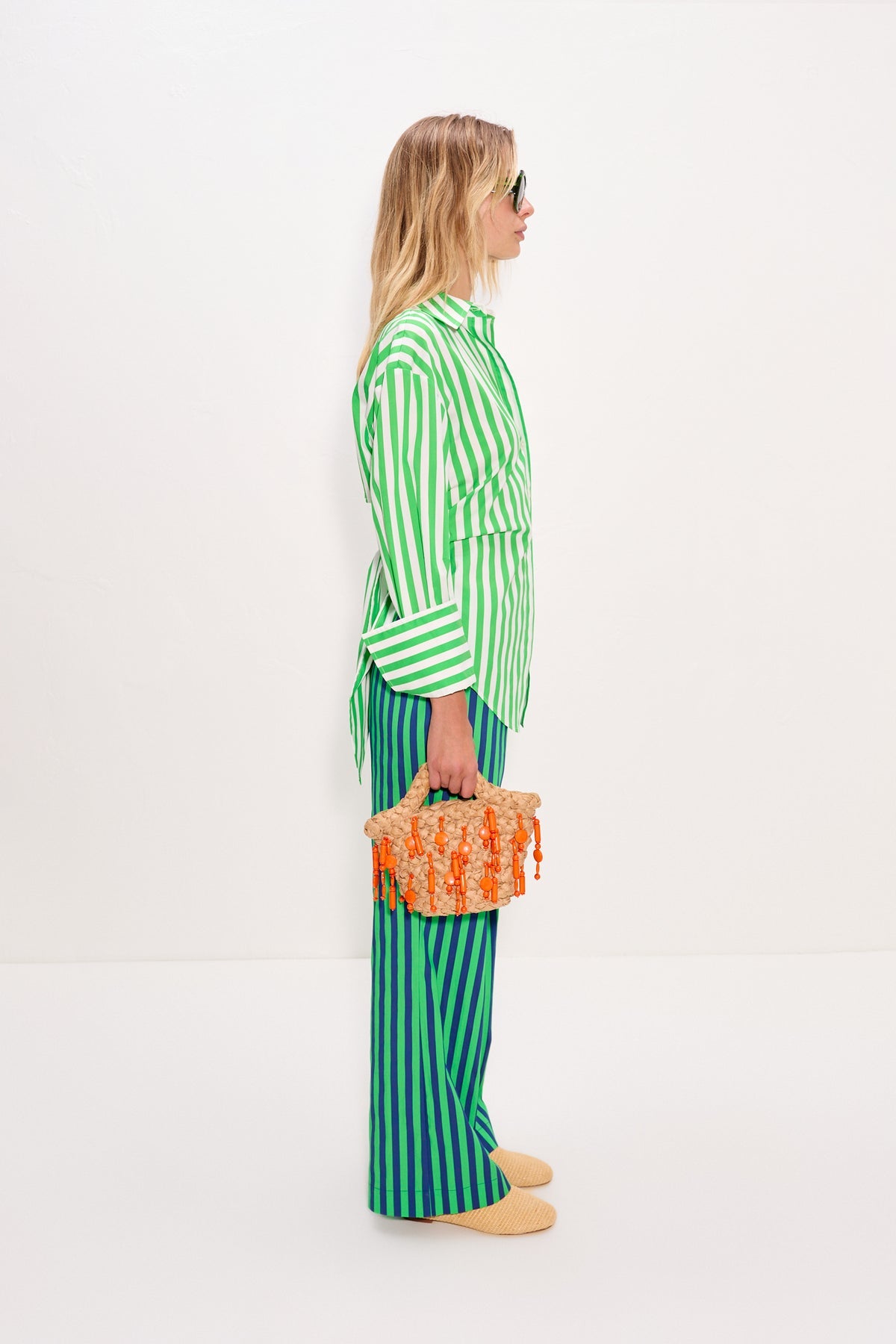 Loch Poplin Button Up | Simon Miller Grass Green/Macadamia