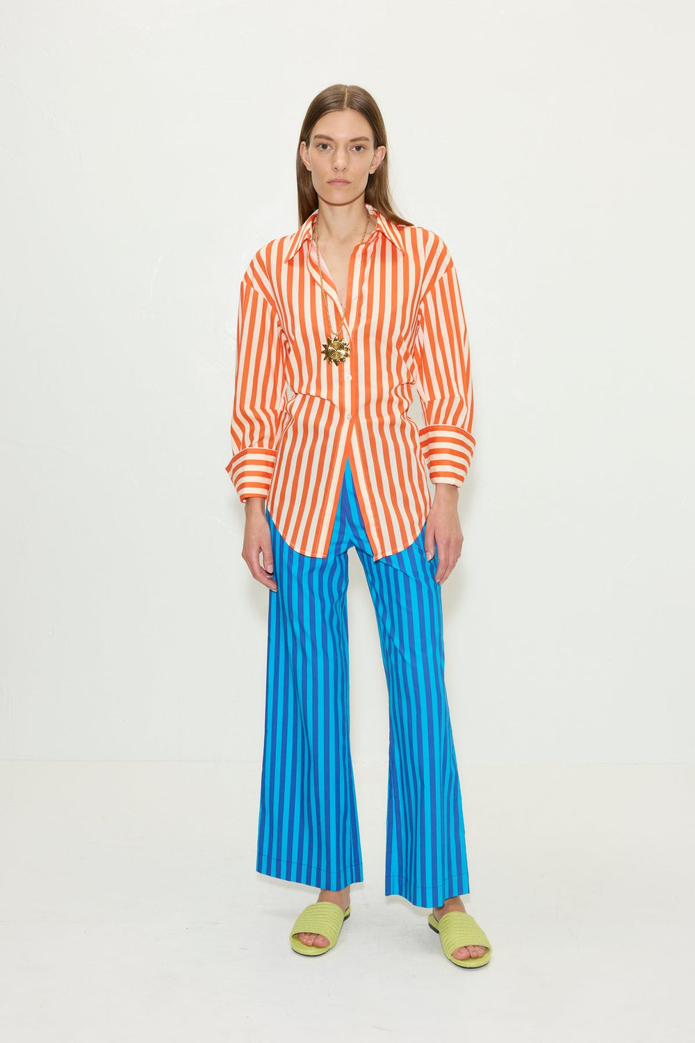 Loch Poplin Button Up | Simon Miller CORAL CABANA STRIPE
