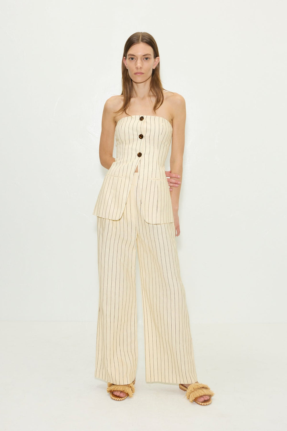 Mori Strapless Linen Top | Simon Miller CREAM PINSTRIPE