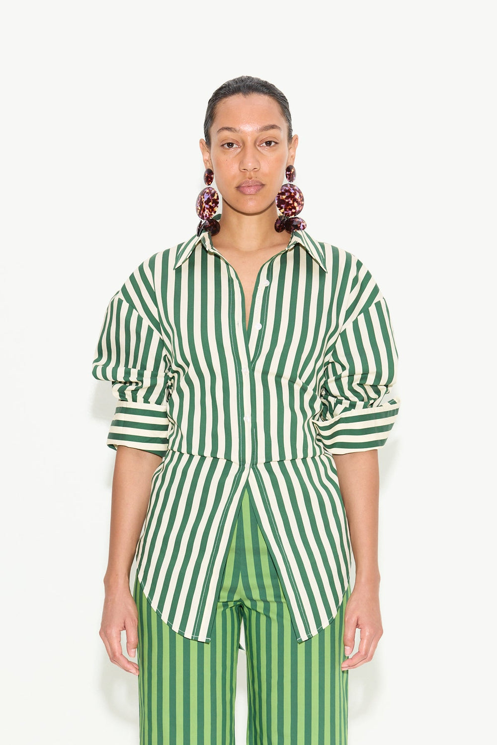 Loch Striped Poplin Button Up | Simon Miller GUMMY GREEN/ECRU