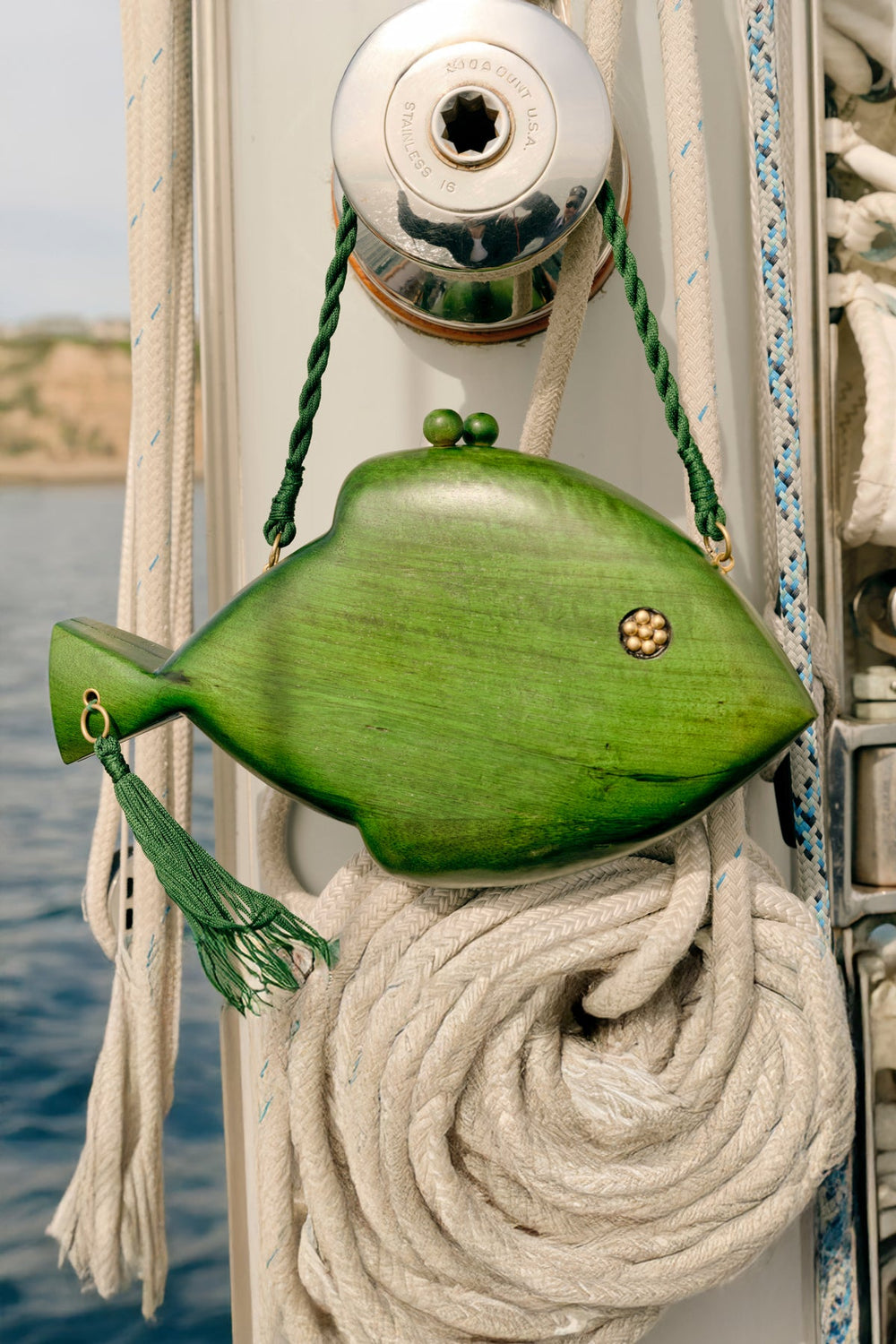 Carved Wooden Fish Clutch | Simon Miller Gummy Green