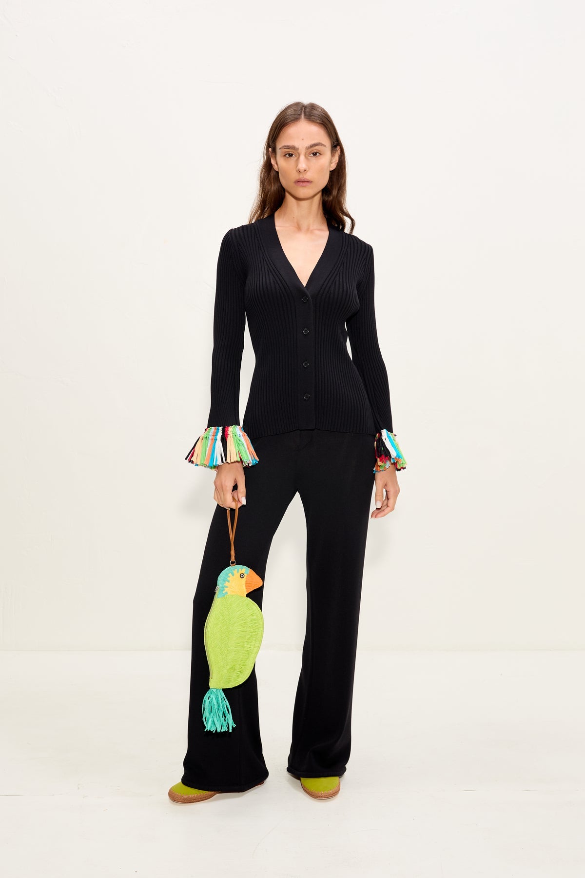 Cara Knit Fringe Cardigan | Simon Miller Black Multi