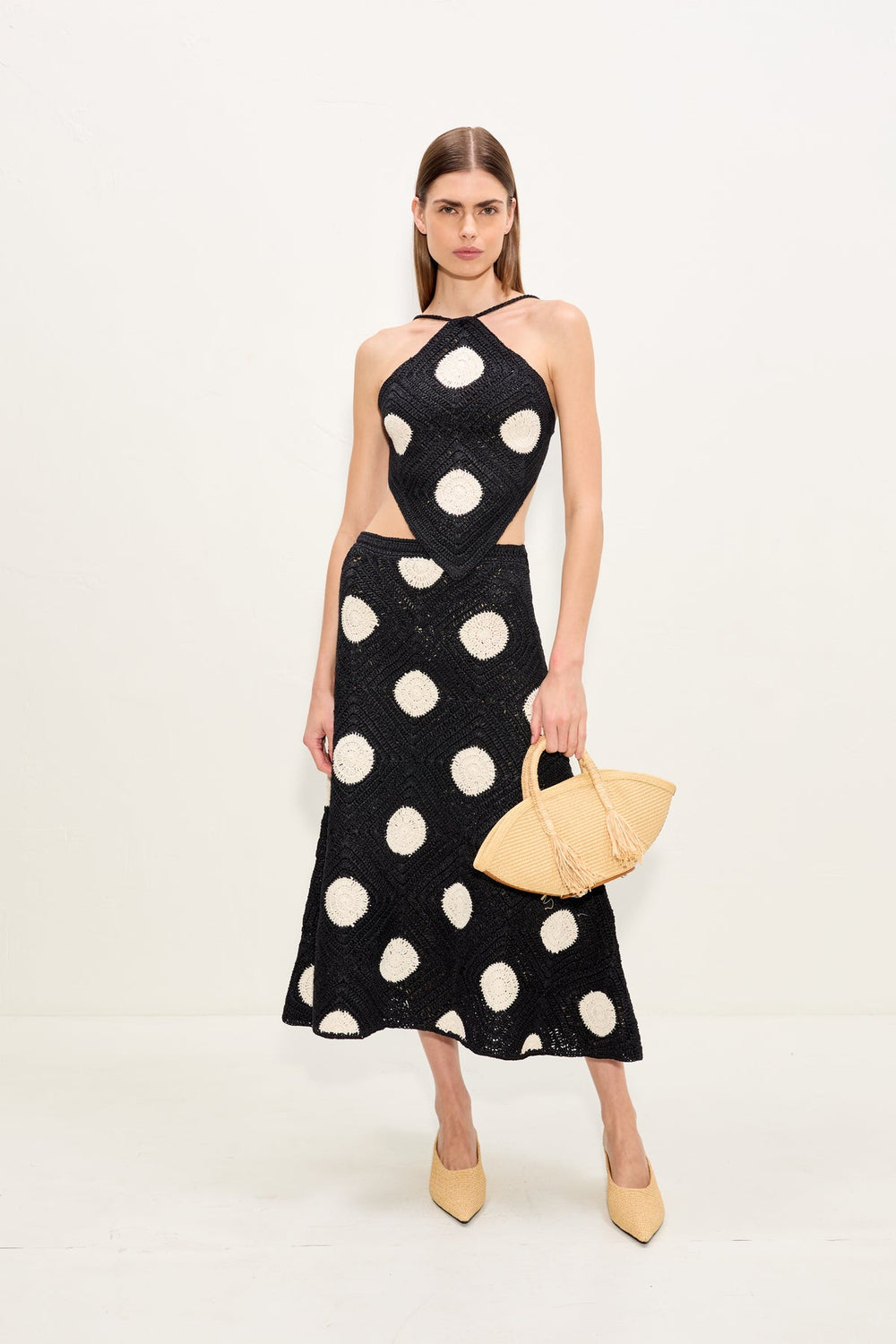 Zorah Crochet Skirt | Simon Miller Black/Macadamia Polka Dot