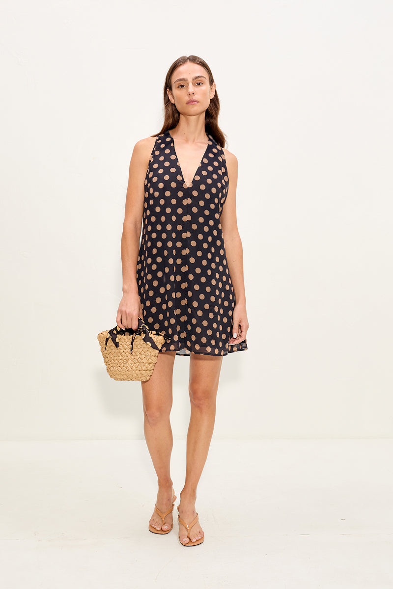 Gia Chiffon Mini Dress | Simon Miller Black/Tan Polka Dot