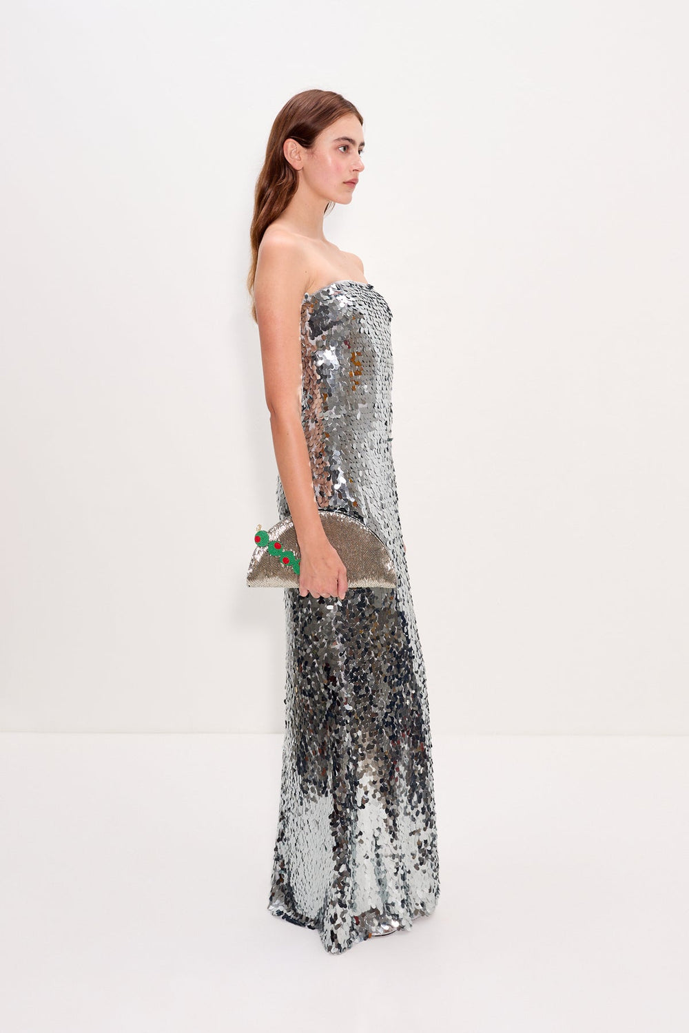 Sculpty Strapless Sequin Dress | Simon Miller SATELLITE SILVER