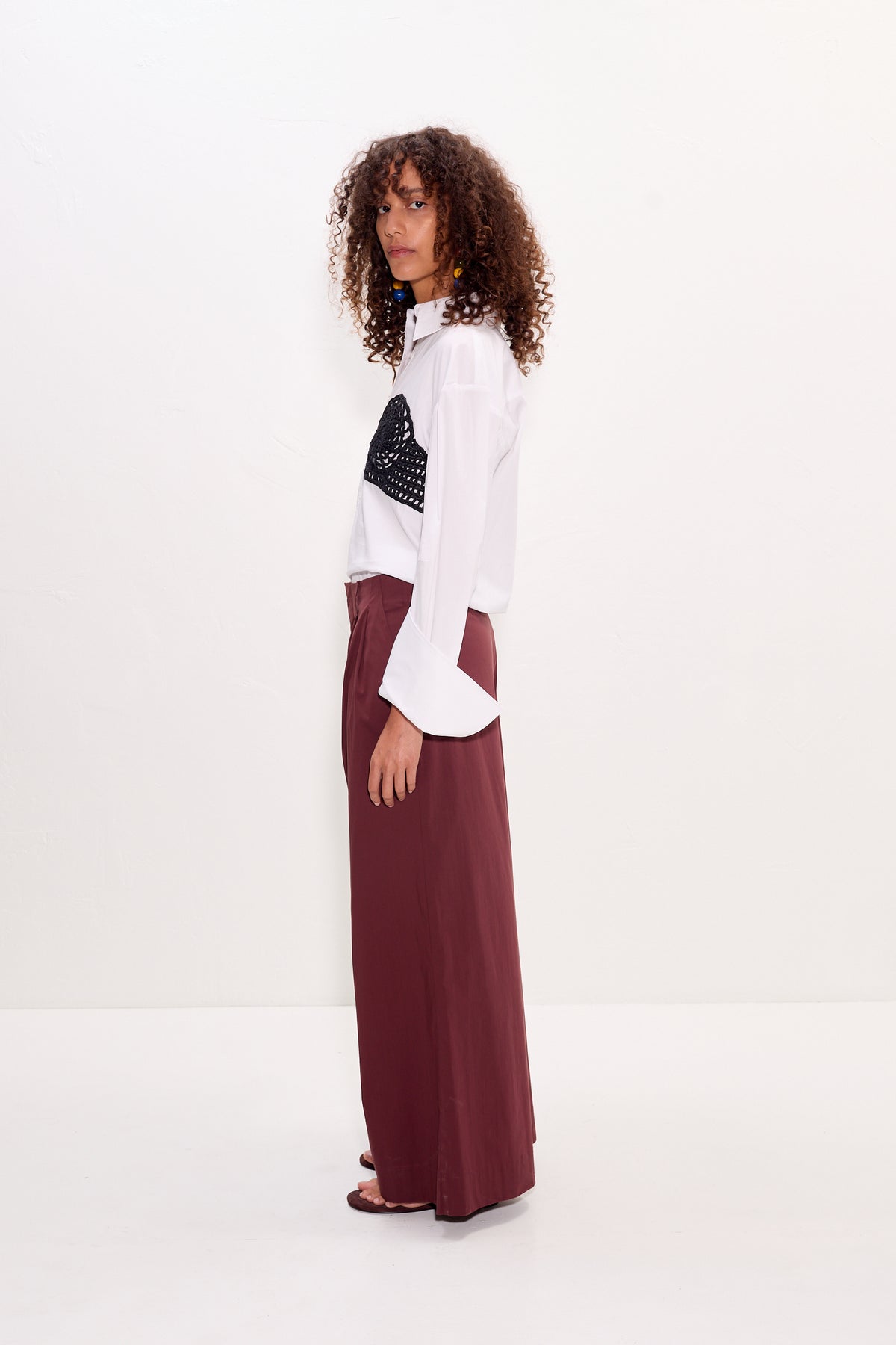 Maren Poplin Crochet Button Up | Simon Miller Macadamia