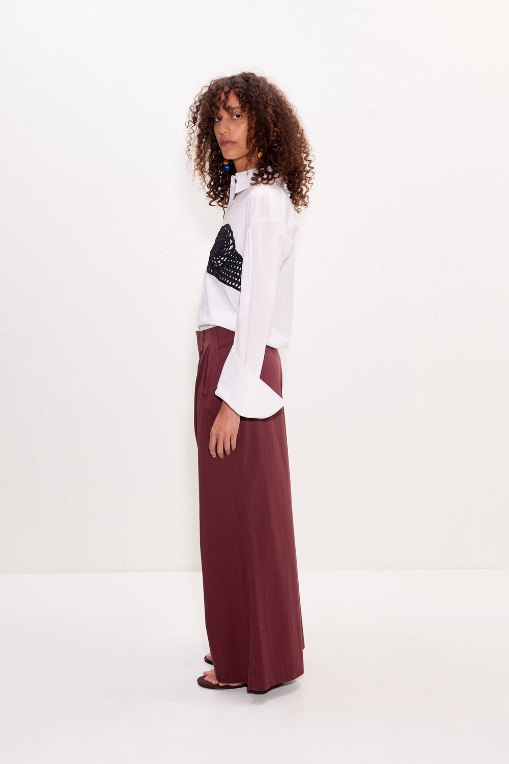 Maren Poplin Crochet Button Up | Simon Miller Macadamia