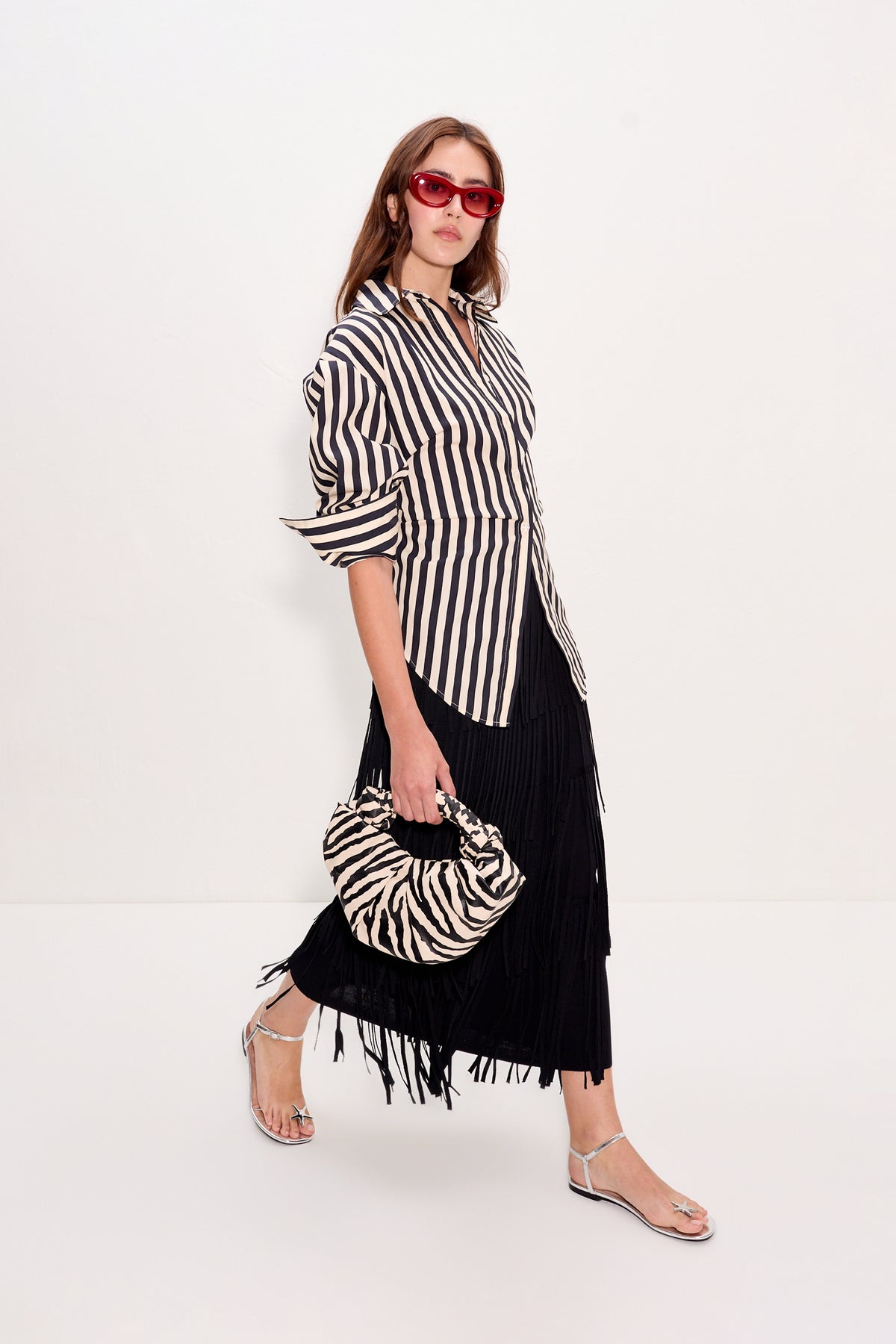 Loch Striped Poplin Button Up | Simon Miller BLACK/WHITE STRIPE