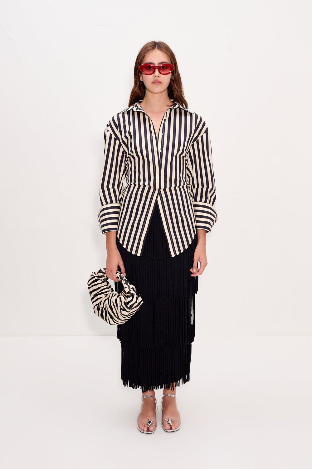 Loch Striped Poplin Button Up | Simon Miller BLACK/WHITE STRIPE