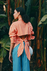 Loch Poplin Button Up | Simon Miller CORAL CABANA STRIPE