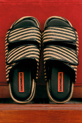 Raffia Cro Slide | Simon Miller Black/White Micro Stripe