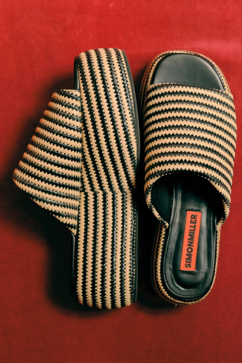 Raffia Cloudy Platform | Simon Miller Black/White Micro Stripe