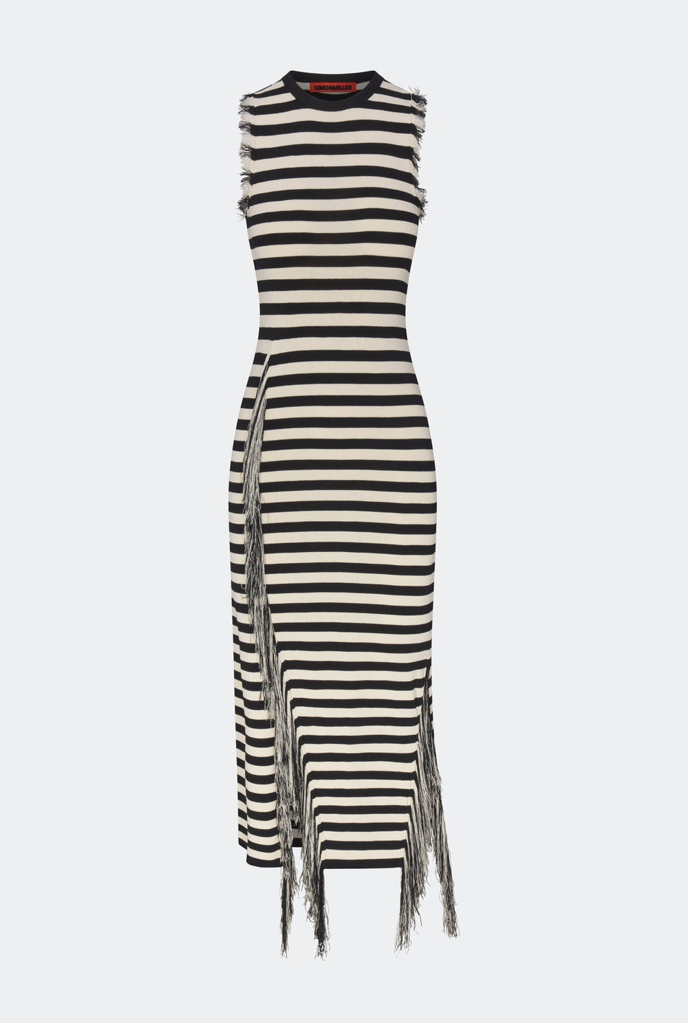 Sabine Fringe Knit Dress | Simon Miller Black/White Stripe