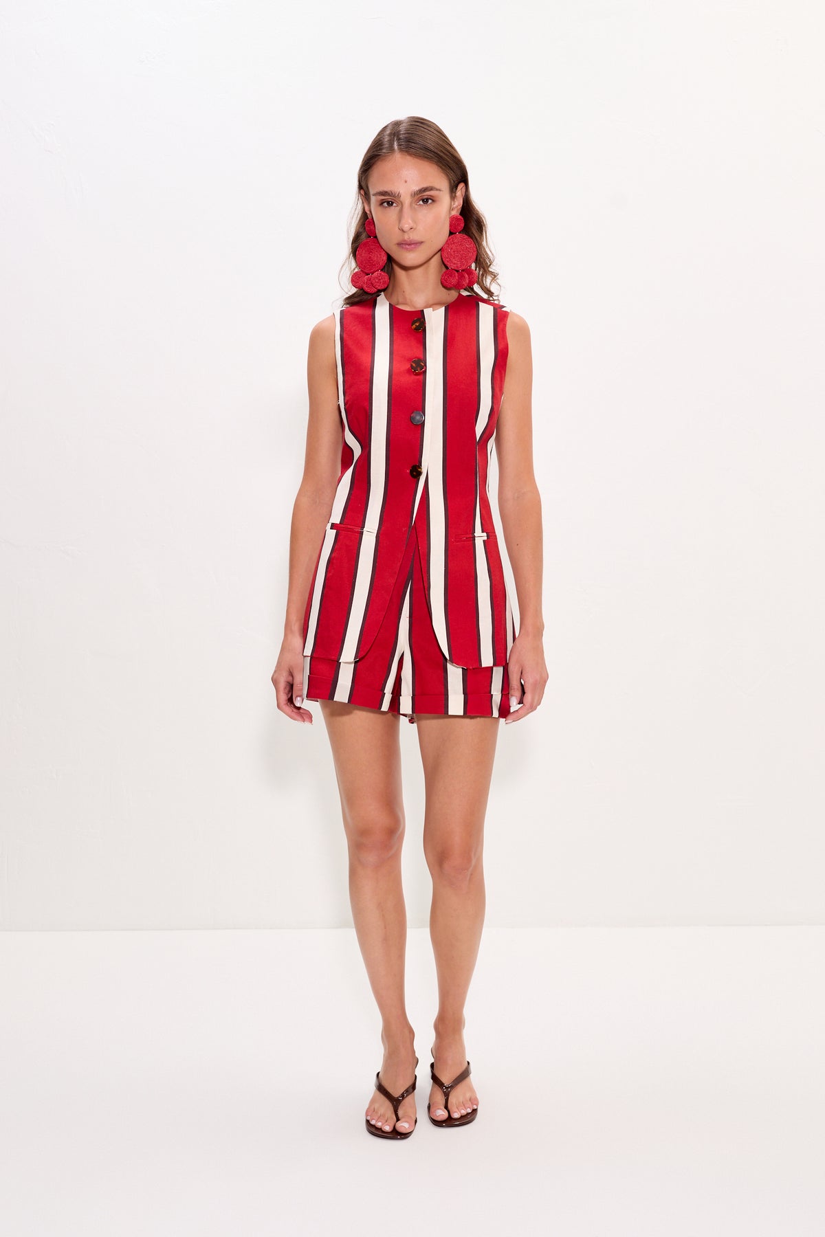 Del Mar Linen Vest | Simon Miller Venetian Red Stripe