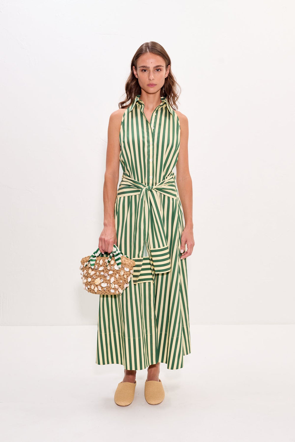 Inna Sleeveless Poplin Dress | Simon Miller Gummy Green/Ecru