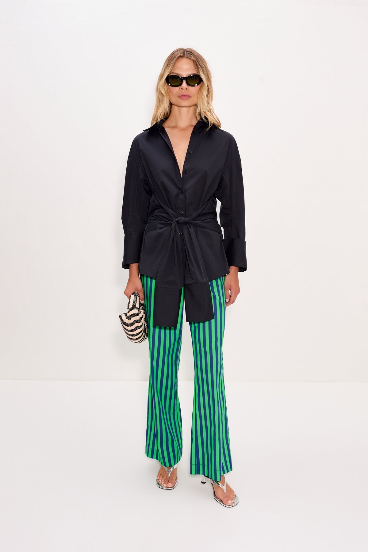 Pia Poplin Pant | Simon Miller Navy/Grass Green