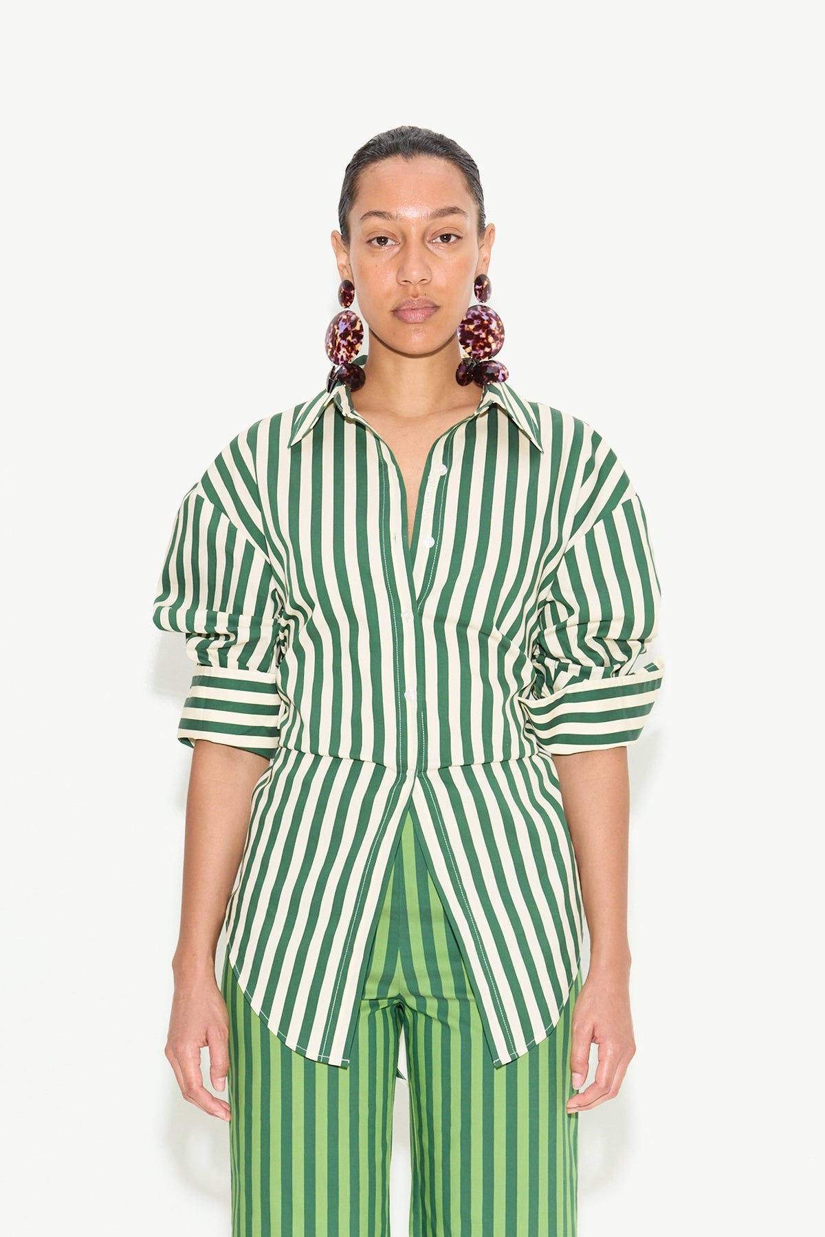 Loch Striped Poplin Button Up | Simon Miller GUMMY GREEN/ECRU