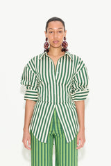Loch Striped Poplin Button Up | Simon Miller GUMMY GREEN/ECRU