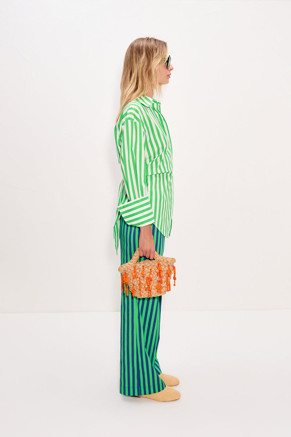 Loch Poplin Button Up | Simon Miller Grass Green/Macadamia