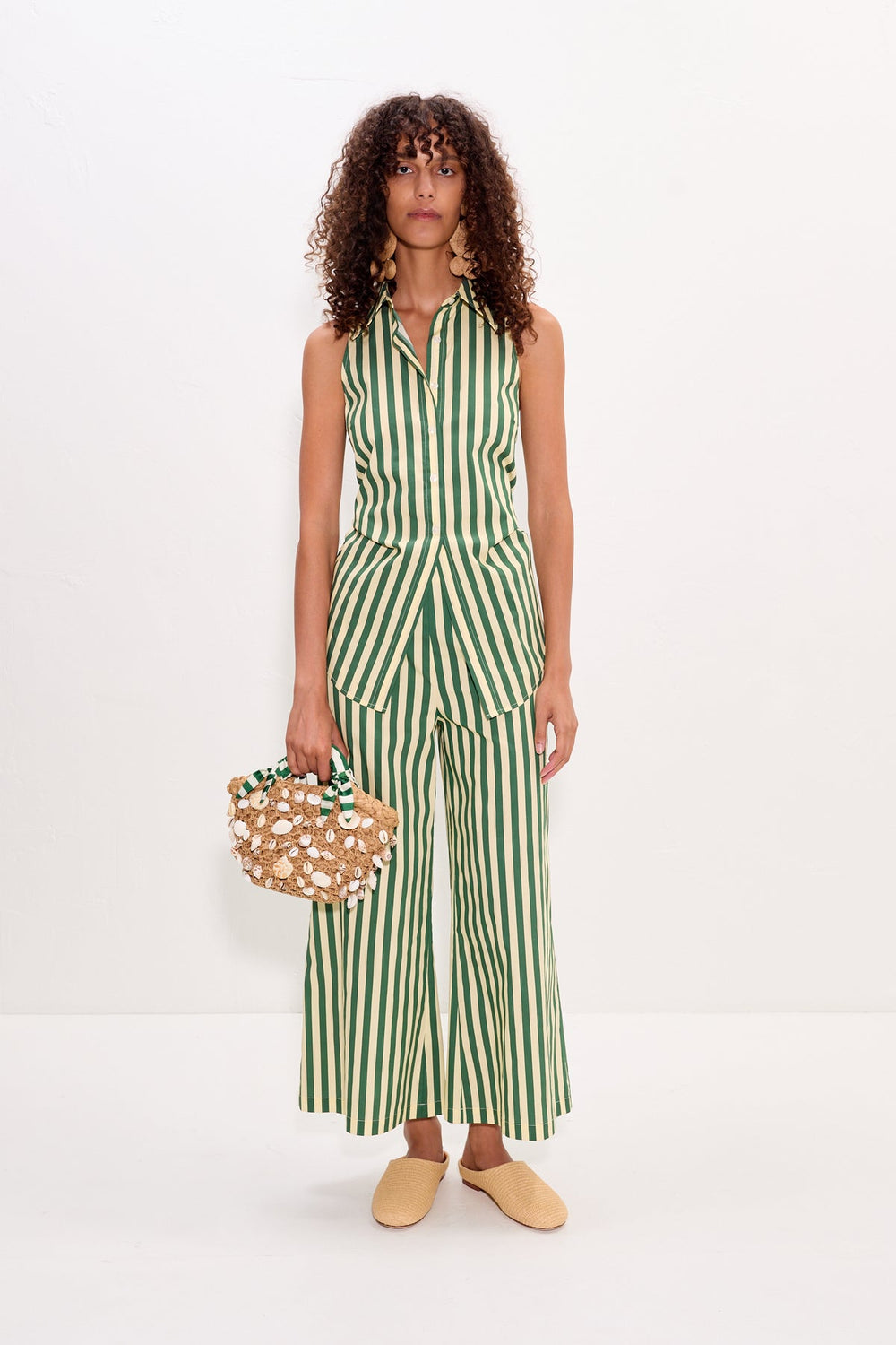 Loch Sleeveless Poplin Button Up | Simon Miller Gummy Green/Ecru