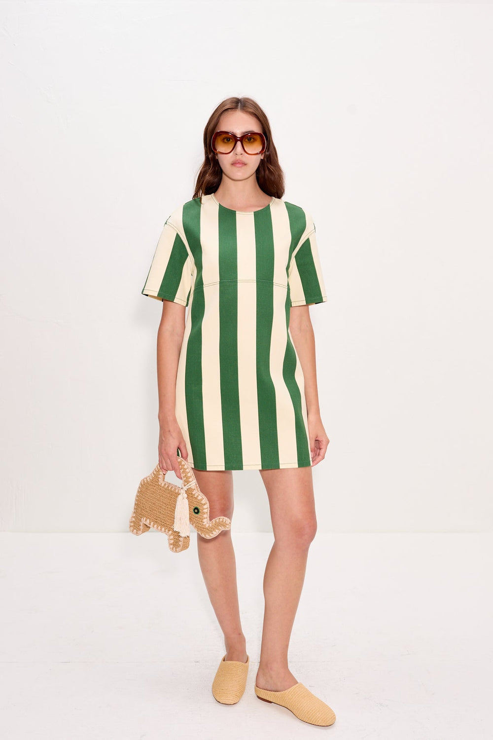 Sahara Short Sleeve Mini Dress | Simon Miller Gummy Green/Ecru