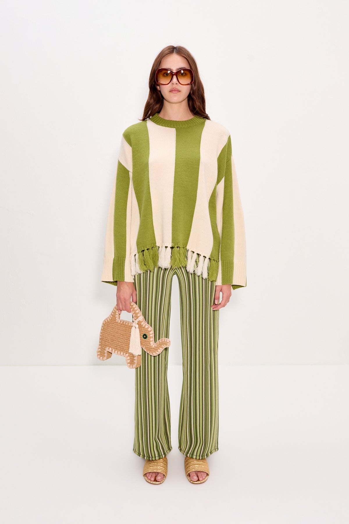 Faye Tassel Sweater | Simon Miller Moss Green/Cream