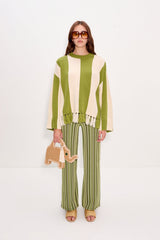 Faye Tassel Sweater | Simon Miller Moss Green/Cream