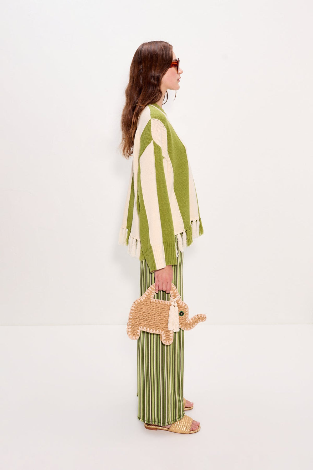 Faye Tassel Sweater | Simon Miller Moss Green/Cream