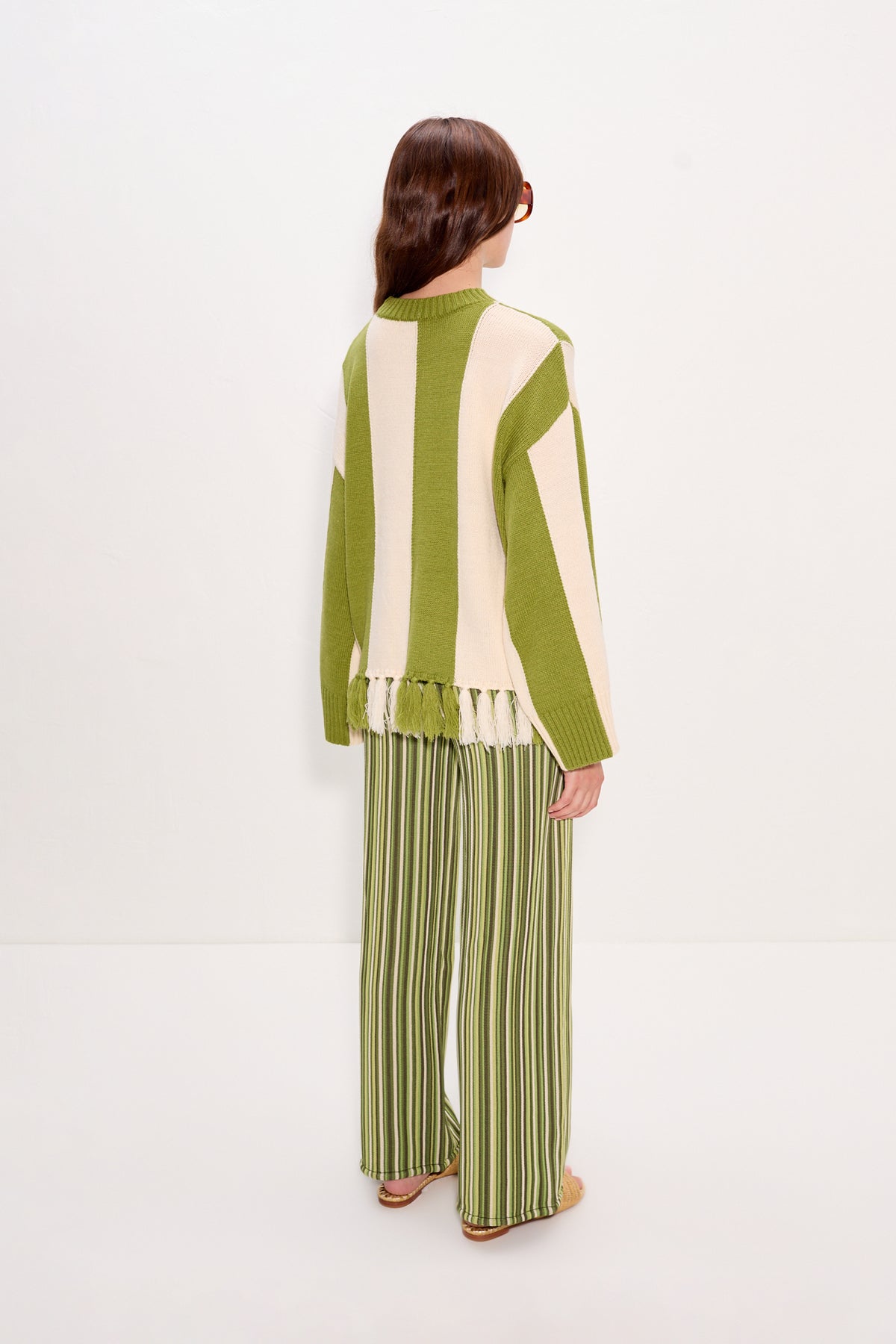 Faye Tassel Sweater | Simon Miller Moss Green/Cream