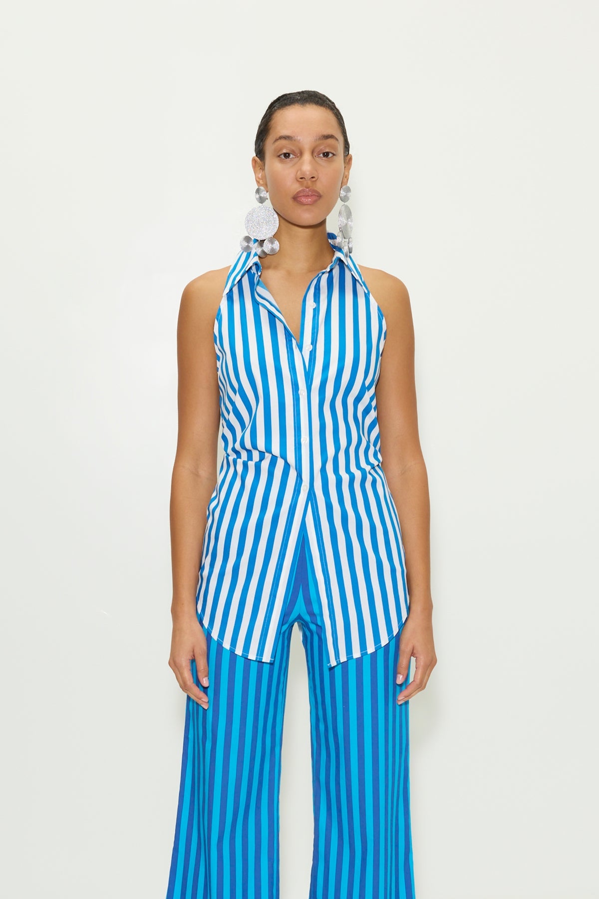 Loch Sleeveless Poplin Button Up | Simon Miller BLUE STRIPE
