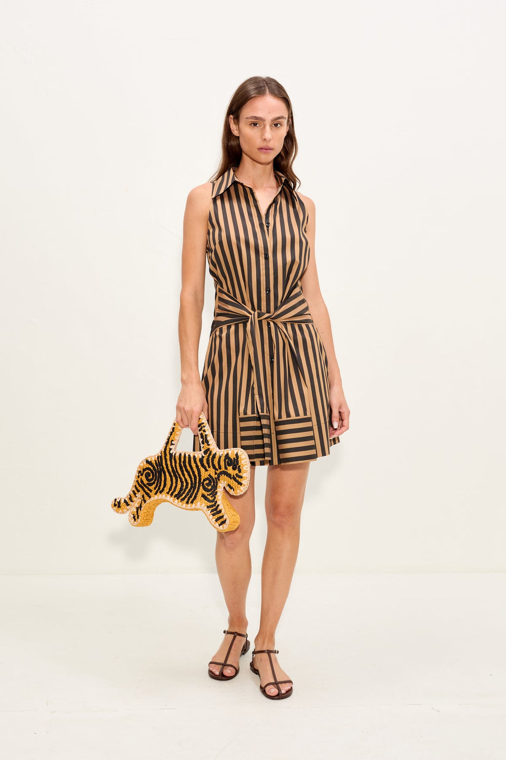 Inna Sleeveless Poplin Mini Dress | Simon Miller Black/Tan Stripe