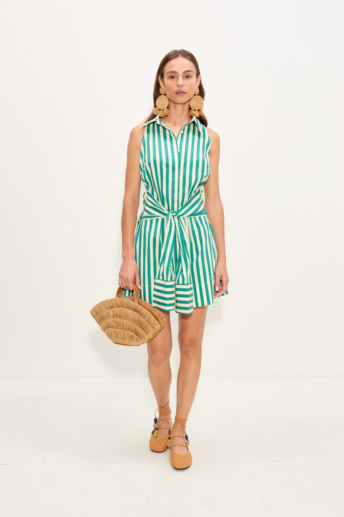 Inna Sleeveless Poplin Mini Dress | Simon Miller Teal/Cream Stripe